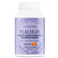 Boric Acid Vaginal Suppositories - 30 Capsules by Peachlife Inc - Made in USA - Bacterial Vaginosis, Yeast Infection, Candida, UTI Support - Ultra Fine Powder - 600mg Extra Strength