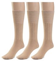 Silky Toes 3 or 6 Pk Men's Diabetic Non-Binding Cotton Dress Socks, Multi Colors Also Available in Plus Sizes… (10-13, Tan - 3 Pairs)