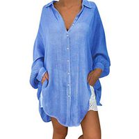 Womens Casual Tops, T-Shirt Ladies Short Solid Color Linen Button Tops Sleeve Buckle Blouse Tops Blue