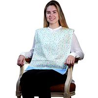 Washable Adult Bib with Crumb Catcher and Vinyl Backing with Snaps (Yellow Print)