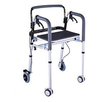 XIHAA Lightweight Folding Elderly Walker, Height Adjustable Folding Aluminum Alloy With Brake Pulley Disabled Person Walking Rehabilitation Equipment Bathroom Bath Chair(Dual Wheeled)