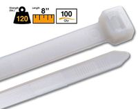 BuyCableTies 8" Light to Heavy Duty Indoor Cable Ties - 120 lb Rated - Made in USA - Natural/Clear - 100 per bag