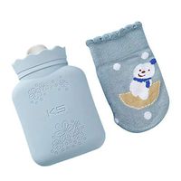 Olpchee Silicone Hot Water Bag Kids Hot or Cold Water Bottle with Soft Fleece Cover Microwave Heating Bottle (Blue)
