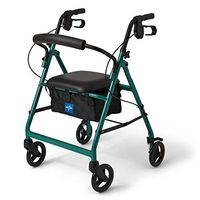 Medline Aluminum Rollator Walker with Seat, Folding Mobility Rolling Walker has 6 inch Wheels, Green
