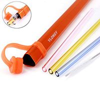 Reusable Drinking Glass Straw with Travel Case, YLONGY Portable High Borosilicate Glass Straw 7.9” 3 Pack Straws Color of Yellow Blue Pink