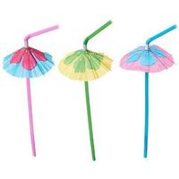 Hibiscus Umbrella Parasol Straws - 48 Pc - Great Luau Tropical Drink Straws