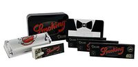 Smoking Deluxe 1 1/4 Rolling Paper (3 Packs), Smoking Brand Deluxe Tips (1 Pack), Acrylic Roller, Smoking Brand Deluxe Collectors Tin, with Hippie Butler Magnifying Scoop Card - 7 Item Bundle