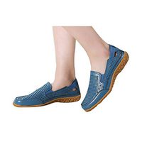 Veodhekai Women Flats Shoes Round Toe Hollow Slip-On Shoes Flat Single Shoes OL Student Roman Shoes Comfortable Blue