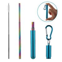 4PCS Drinking Straw Cleaning Brush Stainless Steel Metal Telescopic Straw for Travel, Home & Kitchen(blue)