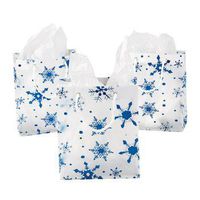 Plastic Gift Bag W/Snowflake (MD) - Party Supplies - 12 Pieces