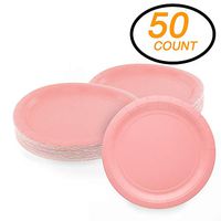 Amcrate Pink Disposable Paper Party Plates 9" - Ideal for Weddings, Party’s, Birthdays, Dinners, Lunch’s. (Pack of 50)