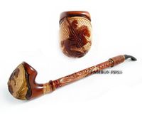 Churchwarden Wooden Pipe Decorated with Leather. St. George the Victorious Tobacco Pipe, Handcrafted Smoking Pipe of Pear Wood 13''