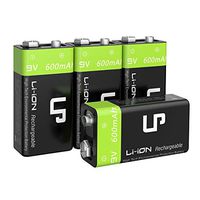 LP 9V Rechargeable Battery Pack, 4-Pack 600mAh Li-ion 9 Volt Battery for Alarms, Wireless Microphones, Smoke Detectors, Toys, Flashlights, Guitar, Keyboard & More