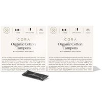 Cora Organic Cotton Tampons with BPA-Free Plastic Compact Applicator; Chlorine & Toxin Free - Super (72 Count)