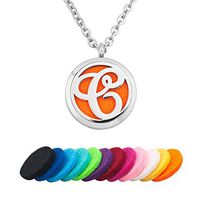 Third Time Charm C Letter Monogram Initial Necklace Aromatherapy Essential Oil Diffuser Necklaces Pendant,12 Refill Pads