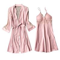 TIFENNY Lingerie for Women Silk Solid Robe Dress Babydoll Sleepwear Nightdress Pajamas Sets Cardigan + Sleepdress