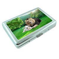 Lion Lamb Em1 Hip Silver Cigarette Case Id Holder Metal Wallet 4" X 2.75" RFID Protection