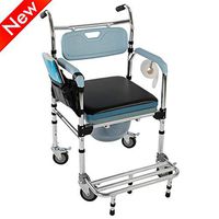 Aooppec Stronger 4 in 1 Shower Chair with Wheels, Bedside Commode Chair with Armrest & Pedal, Portable Aluminum Alloy Rolling Transport Chair for Elderly, Disabled, 3 Adjustable Heights (350 Lbs)