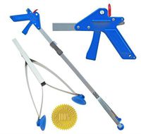ArcMate EZ Reacher Deluxe SAF-T-LOK Indoor Reacher Grabber, 4-Finger Pistol Grip, 5-lb. Pickup Capacity, XL 4.5" Wide Jaw, Includes DangEZ Strap, Heat Resistant Food Grade Silicone Cup Tips, Blue, 22" (120LOK)