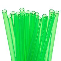 20 Long Reusable Plastic Straws Medium Width + Sturdy Cleaning Brush - for Tumblers and Mason Jars - Green Value Pack - BPA PFOA Free