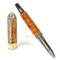 Art Deco Rollerball Pen - Black Titanium and 22kt Gold - Yellow Box Elder