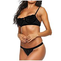 Haxikocty 2 Piece Women Lace Sexy Lingerie Bra Set Chest Support Underwear Fun Suit Casual Pajamas Black