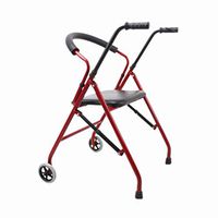 Rollators & Walkers Rolling Walkers Elderly Walker Medical Folding Light Aluminum Alloy Walking Frame with Wheels Adjustable Height Slip-on Walker (Color : Red, Size : 62x66x79-89cm)