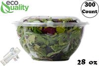 28oz Salad Bowls To-Go with Lids and Cutlery (300 Count) - Clear Plastic Disposable Salad Containers | Lunch, Salads, Fruits, Leak Proof, Airtight, Fresh, Meal Prep, Fork, | Rose Bowl Container (28oz)