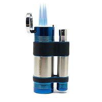 Triple Jet Flame Butane CigarTorch Lighter with Cigar Punch Cutter Strong Turbo Flame Butane Refillable Gadgets for Men Gift Ideas (Blue)