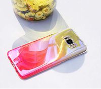Winhoo Galaxy S8 Case,Gradual Colorful Gradient Change Color Ultra Thin Electroplating Pink Light Mirror Lightweight Anti-Drop Transparent Clear Hard Back Cover Case for Samsung Galaxy S8
