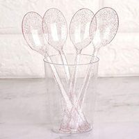 Tableclothsfactory 100 pcs Blush/Rose Gold Glittered Disposable Plastic Spoon for Wedding Party Banquet Events Candy Buffets Dinnerware