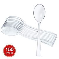 Majestic Settings Mini Collection Disposable Plastic Mini Spoons, Plastic Tasting Spoons, 4 inch Spoons, Great for Desserts, Sampling, or Appetizers… (Clear 150 pk)