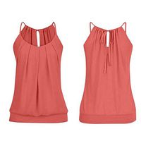 Jophufed Women Summer Loose Wrinkled O Neck Cami Tank Tops Vest Blouse Red