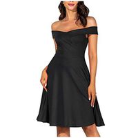 Eoeth Women's Tube Top Off Shoulder Party Dress Fashion Sexy Solid Color Sling Sleeveless Business Banquet Swing Dresses Black
