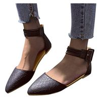 Cenglings Shoes,Women Pointed Toe Ankle Strap Shoes Snakeskin Pattern Sandals Shallow Flat Shoes Plus Size Dress Loafers(Black,42)