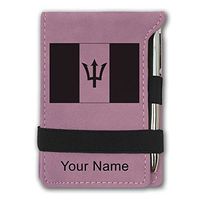 Mini Notepad, Flag of Barbados, Personalized Engraving Included (Pink)