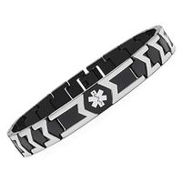 linnalove Free Engraving Black Titanium Medical id bracele for Men(8.5)
