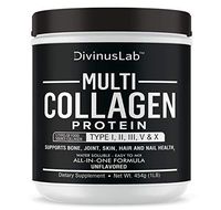 Multi Collagen Protein Powder Hydrolyzed, Gluten Free, (1 lb): Type I, II, III, V & X - Grass Fed Bovine Bone Broth, Collagen Peptides from Beef, Cage Free Chicken, Wild Fish & Eggshell, Unflavored