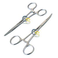G.S 2 PCS Dog CAT PET Hair Puller Remover Stainless Steel HEMOSTAT Locking Forceps 5" Straight & Curved Full Serrated