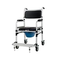 XIHAA Elderly Toilet Chairxihaa Height Adjustable Folding With Leather Cushion With Brake Pulley Disabled Person Walking Rehabilitation Equipment Bathroom Bath Chair(Four Rounds)