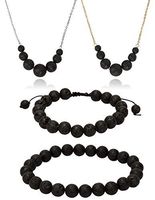 SPUNKYsoul Essential Oil Diffuser Set of 4-2 Lava Rock Necklaces in Gold and Silver and 2 Lava Bracelets Stretch and Slider for Aromatherapy Women (4 Pack)