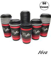 EcoQuality Durable Disposable Paper Cups & Dome Lids For Hot/Cold Drink, Coffee, Tea, Cocoa, Travel - Large 16 Ounce Cups, 50 Count Cups & Black Lids