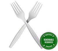 HeloGreen Eco-Friendly 7" Forks Cornstarch: Disposable Heavyweight Heavy Duty Utensils Cutlery Alternative to Plastic Forks, Plasticware for Party, Outdoor, Wedding - Ivory (100 Set)