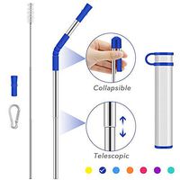 Collapsible Telescopic Straw Reusable Drinking Straws,Portable Stainless Steel Metal Straw Folding Final with Carrying Case&Cleaning Brush Keychain Carabiner&Silicone Tips for Travel-Dark Blue
