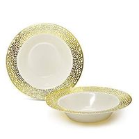 " OCCASIONS" 40 Bowls Pack, Heavyweight Disposable Wedding Party Plastic Bowls (12 oz Soup Bowl, Florence Ivory & Gold)