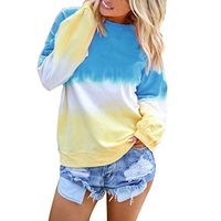 Women's Autumn o-Neck Shirts Long Sleeve Loose Casual Pullover Sweatshirts Blouses Tops(Blue, L)
