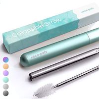 Eco-Pals | Collapsible Straw Travel Straw, Reusable Straws with Case | Stainless Steel Straws Drinking Reusable | Dishwasher Safe | +1 Straw Cleaning Brush (Sea Foam)
