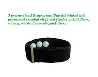 Hot Flash Bracelet, Acupressure, Menopause Bracelet, Aromatherapy, Nausea Relief, Menstrual Cramps (Single Band) Black, Peppermint (Large 8 in)
