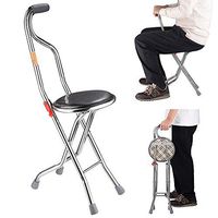 Folding Walking Stick With 9" Padded Seat Portable Medical Stainless Steel Quadripod Support Cane Chair Stool With Anti-Slide Feet For Elderly Limited Mobility Physical Rehabilitation US Delivery