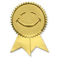 Smiling Face Embossed Gold Ribbon Certificate Seals, 102 Pack